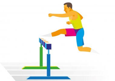 Atlet bir bariyer üzerinde sıçrayan bir engelli yarış koşucusudur