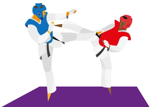 Taekwondo savaşçıları birbirlerine tekme saldırı — Stok Vektör