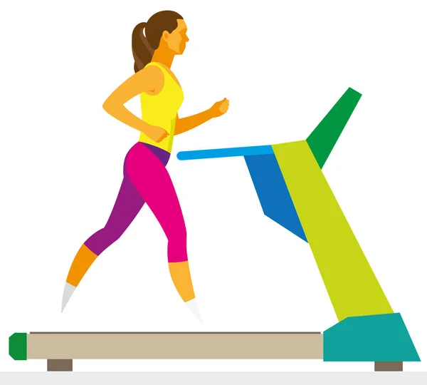 Junge Frau läuft auf einem Laufband in einem Fitnessstudio — Stockvektor