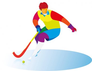 Bandy oyuncu topu ile onun tekniği gösterir