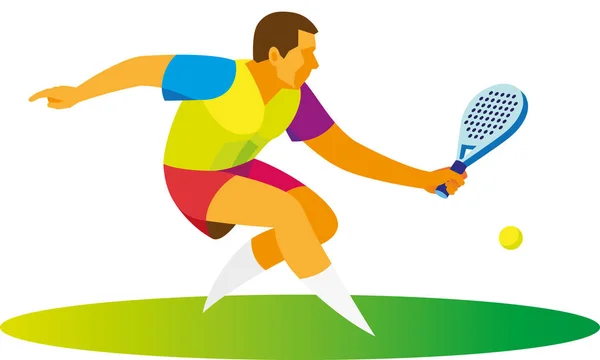Genç padel tenis oyuncu topu alır — Stok Vektör