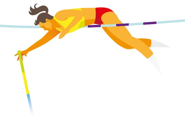 Mujer joven es atleta realiza intento de la bóveda de polo — Vector de stock