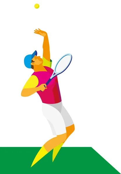 Ammattimainen tennispelaaja toimittaa ensimmäisen pallon — vektorikuva