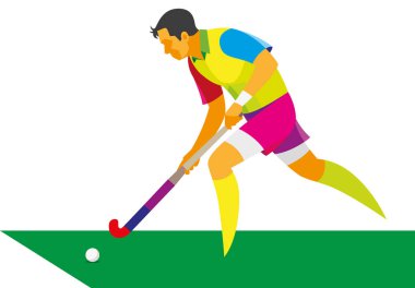 genç adam bir saldırı çalışan çim hokeyi oyuncusu