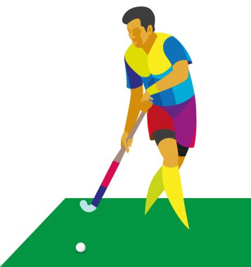 genç bir adam bir oyuncu çim hokeyi topu götürüyor