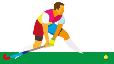 çim hokeyi delikanlı oyuncu topa vurmak hazırlanıyor