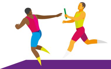 Genç sprinter baton bir röle ortak geçer.