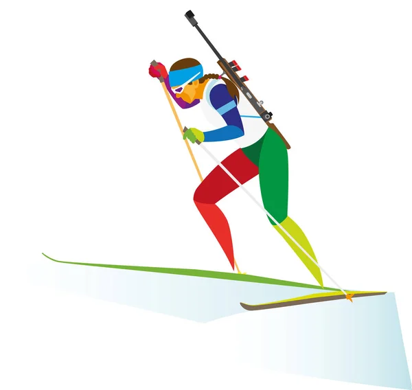 Giovane ragazza biathlon in esecuzione nel biathlon aumento — Vettoriale Stock