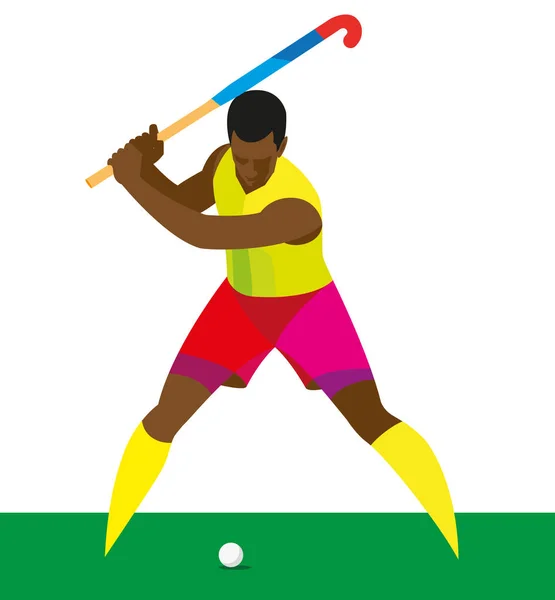 Afro-Amerikan atlet bir çim hokeyi oyuncusudur. inci kim vurdu — Stok Vektör