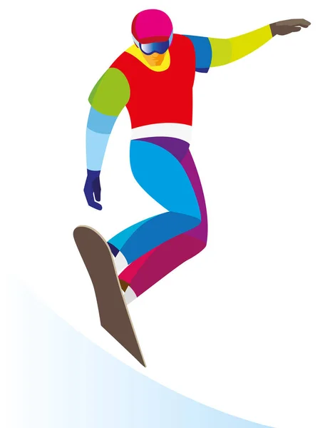 Snowboarder realiza un complicado salto de altura — Vector de stock