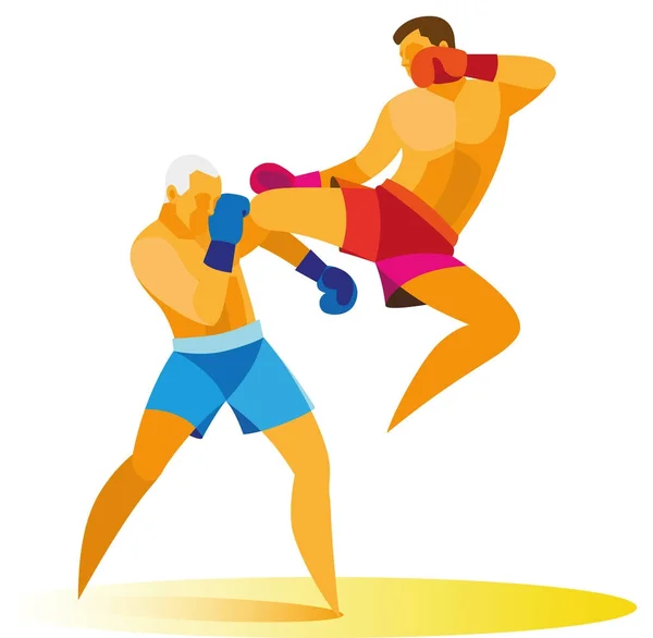Athlete is a kickboxer who performs a high kick in the jump — Stock Vector