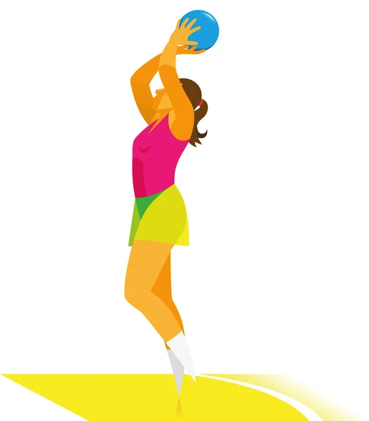 Une jeune fille est un joueur de netball qui lance la balle dans le — Image vectorielle