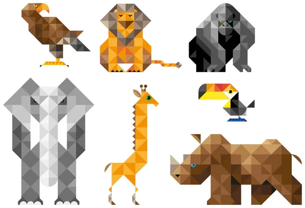 Figurines animales modulaires savanes d'éléments triangulaires. Fille — Image vectorielle