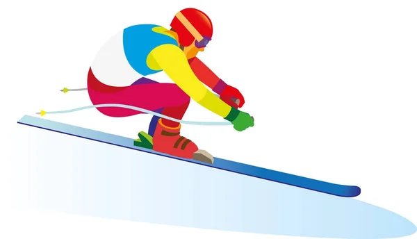 Esquiador alpino profesional va cuesta abajo — Vector de stock