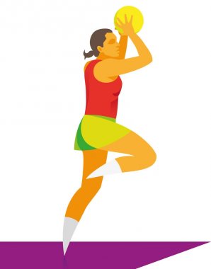 genç kız öğrenci bir netball oyuncunun bir topu atar