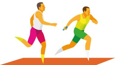 Genç sprinter baton ortağına aktarır.