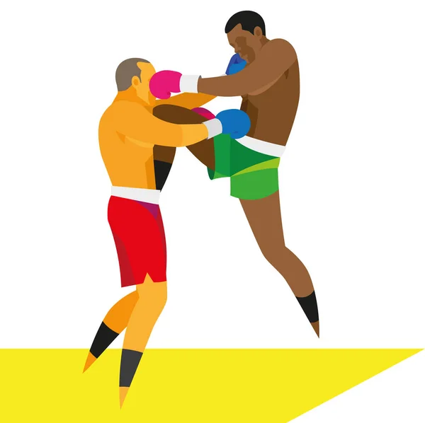 Αφρικανική αμερικανική kickboxer κλωτσιές σε ένα άλμα προς τον αντίπαλό του — Διανυσματικό Αρχείο