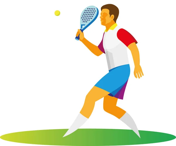 Ένας νεαρός άνδρας παίζει στο Δικαστήριο padel τένις — Διανυσματικό Αρχείο