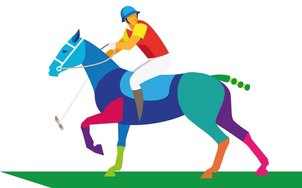 若い男は s で馬に乗る、馬のポロの選手 — ストックベクタ