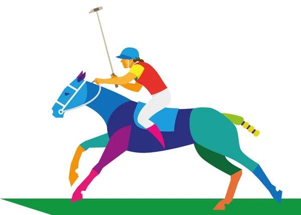 En ung kvinna är en spelare i en häst polo med en pinne — Stock vektor