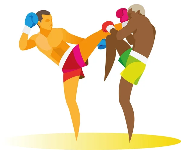 Kickboxer attackiert Gegner mit Tritt lizenzfreie Stockillustrationen