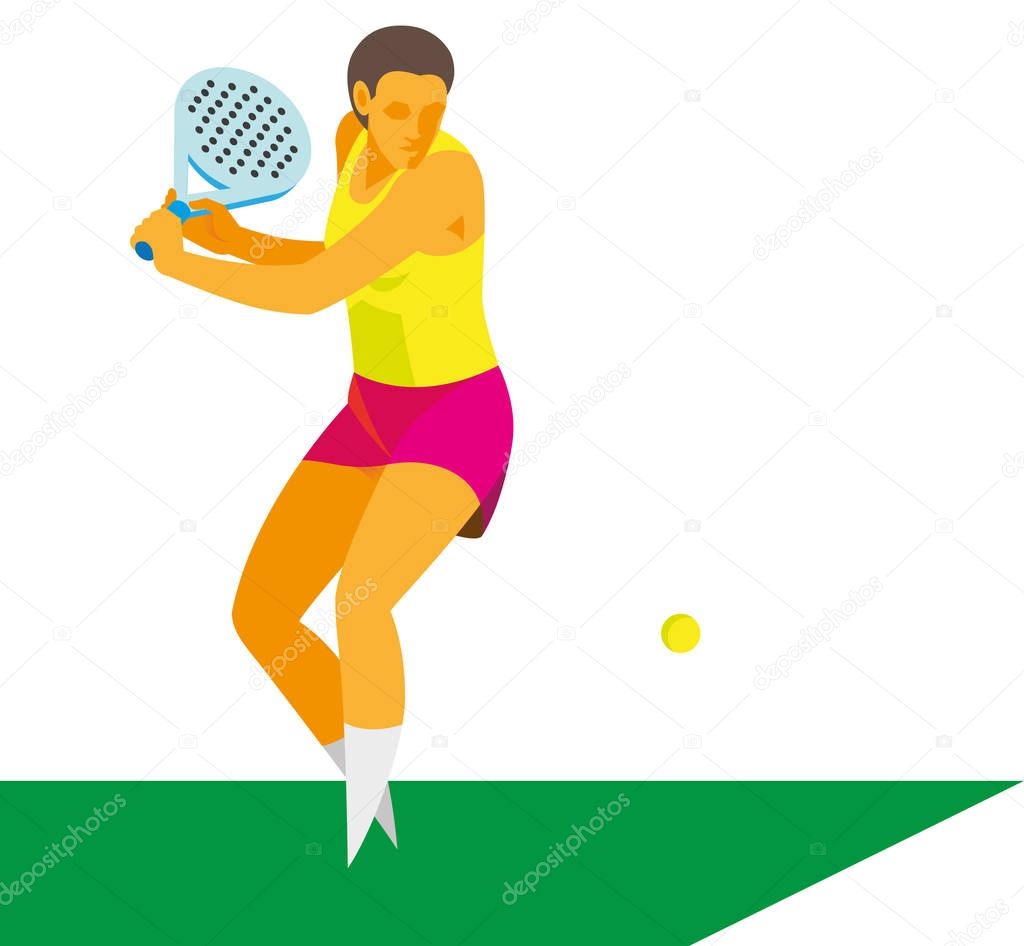 young girl playing padel tennis on the court