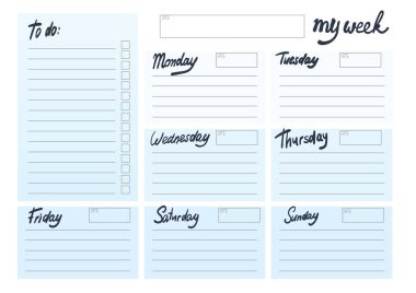 haftalık planer boş şablon