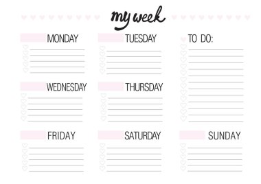 haftalık planer boş şablon