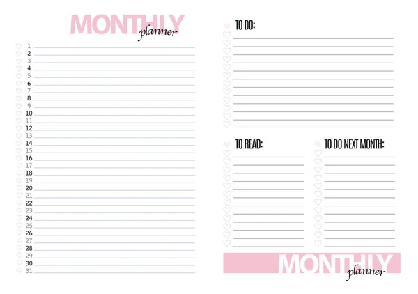 Monthly planer blank template — Stock Vector