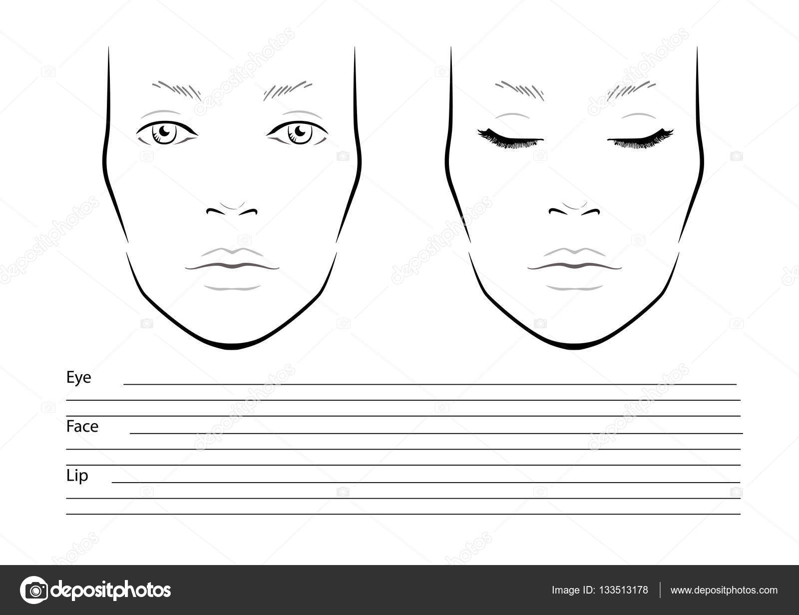 Face Chart Makeup Artist Blank Template Vector Illustration — Stock
