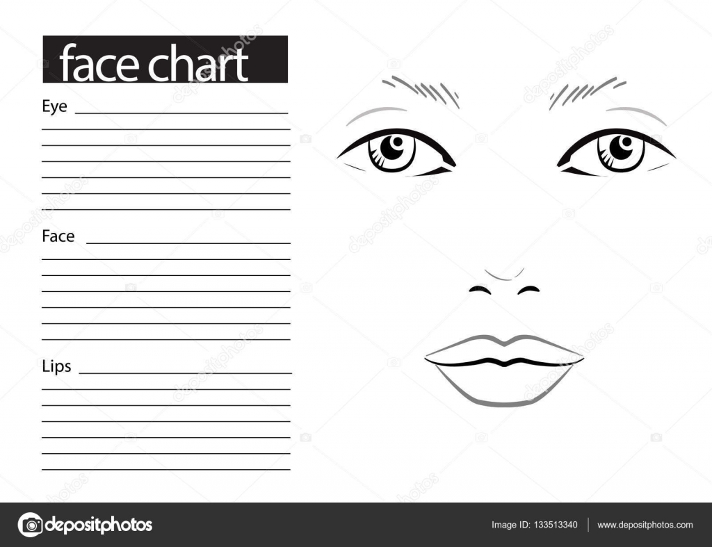 Face chart Makeup Artist Blank. Template. Vector illustration. Stock
