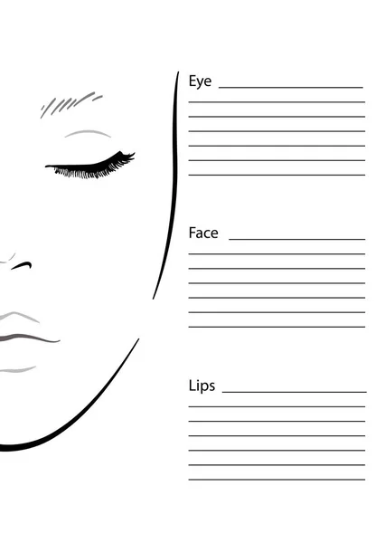 Carta facial Maquillaje Artista en blanco. Plantilla. Ilustración vectorial . — Vector de stock