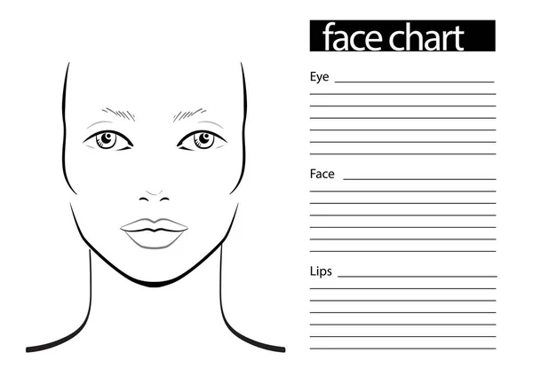 Face chart Μακιγιάζ Καλλιτέχνης κενό. Πρότυπο. Εικονογράφηση διανύσματος. — Διανυσματικό Αρχείο