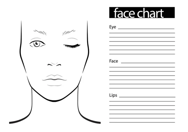 Face chart Μακιγιάζ Καλλιτέχνης κενό. Πρότυπο. Εικονογράφηση διανύσματος. — Διανυσματικό Αρχείο