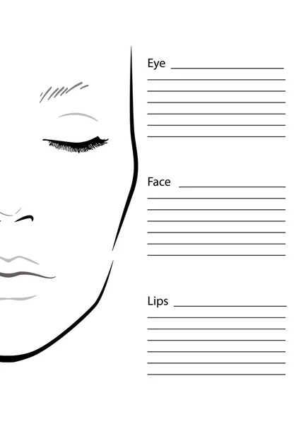 Obličejový graf Makeup Artist Blank. Šablona. Vektorová ilustrace. — Stockový vektor