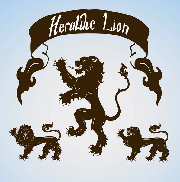 Vektor heraldikai oroszlánok beállítása — Stock Vector