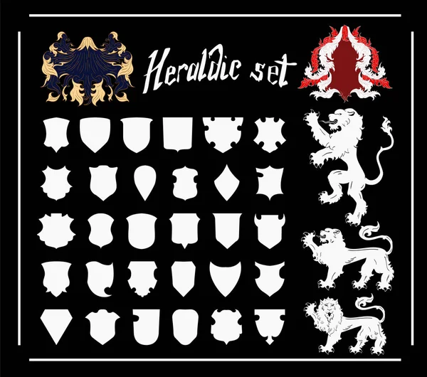 Vektor heraldikai beállítása sablon pajzsok és oroszlánok — Stock Vector