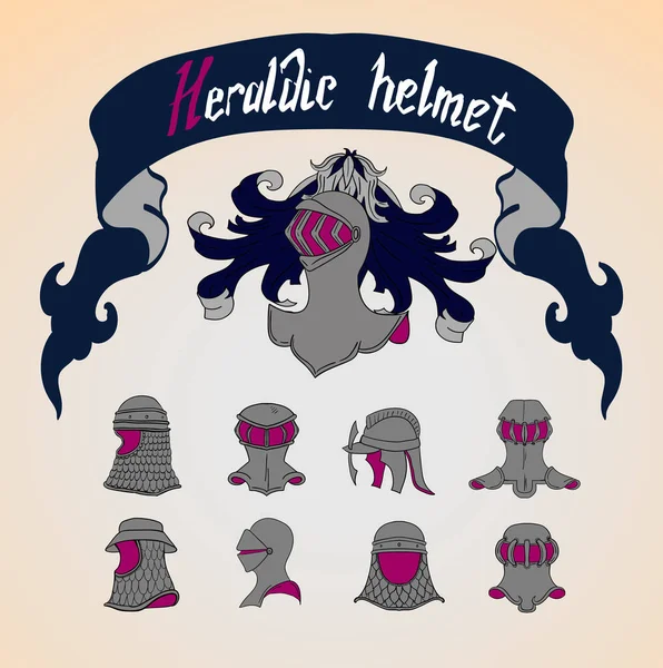 Ensemble de casque héraldique vectoriel — Image vectorielle