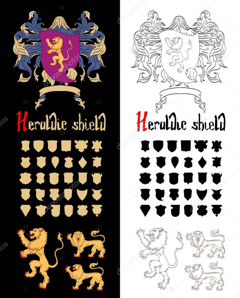 Vector Heraldic Set template shields and lions