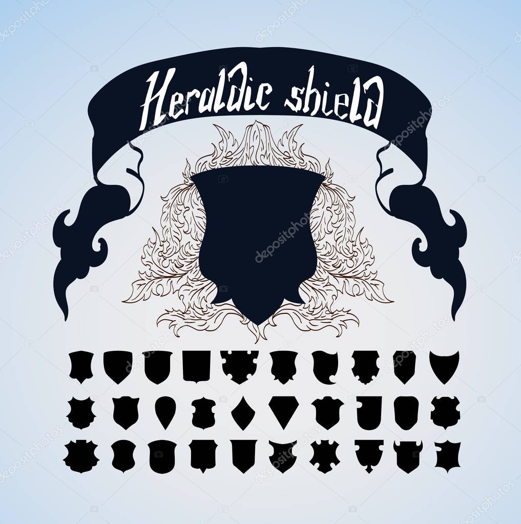 Vector Heraldic Shield Set, 30 shields