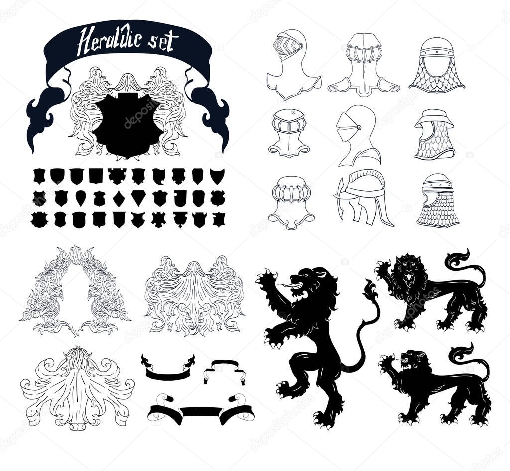Vector Heraldic Set : shields lions helmets