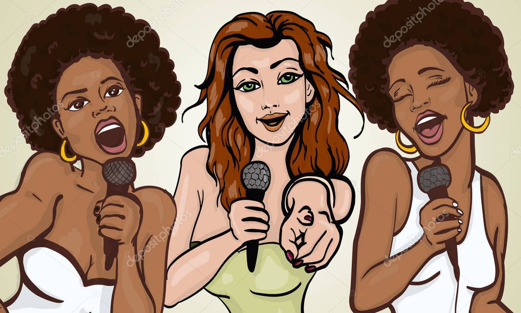 vector illustration of a singing  woman .