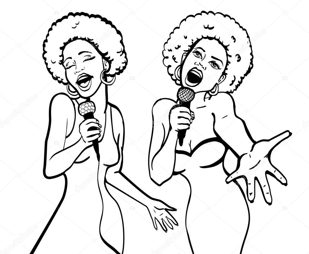 vector illustration of a singing  woman .