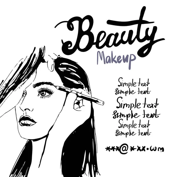 Mujer visagista maquillaje artista pinta en la cara de su cliente . — Vector de stock