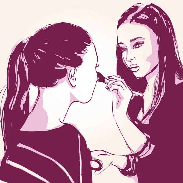 Femme visagiste maquilleuse peint sur le visage de son client . — Image vectorielle