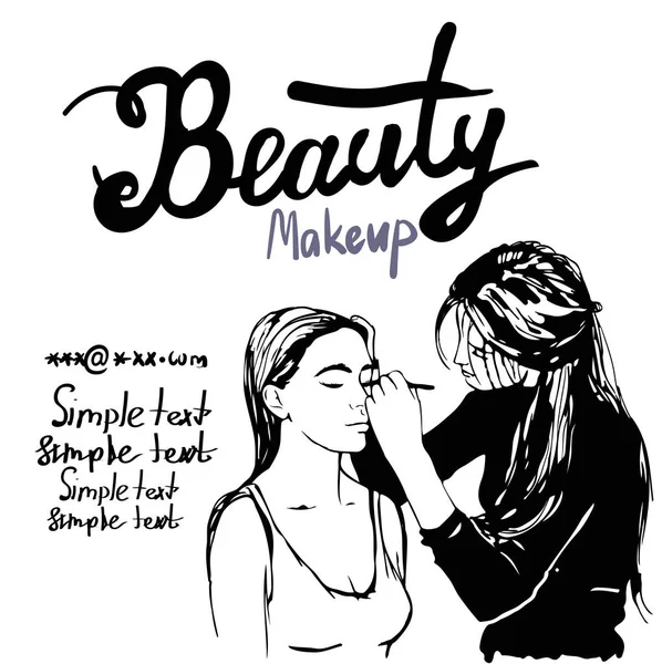 Vrouw visagist make-up artiest schildert op het gezicht van zijn cliënt. — Stockvector