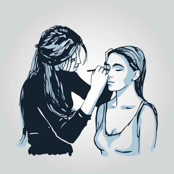 Femme visagiste maquilleuse peint sur le visage de son client . — Image vectorielle