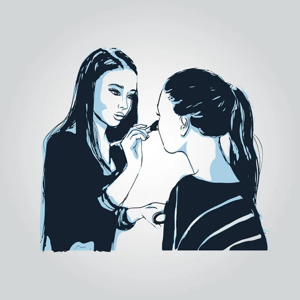 Жінка візажистка малює на обличчі свого клієнта . — стоковий вектор
