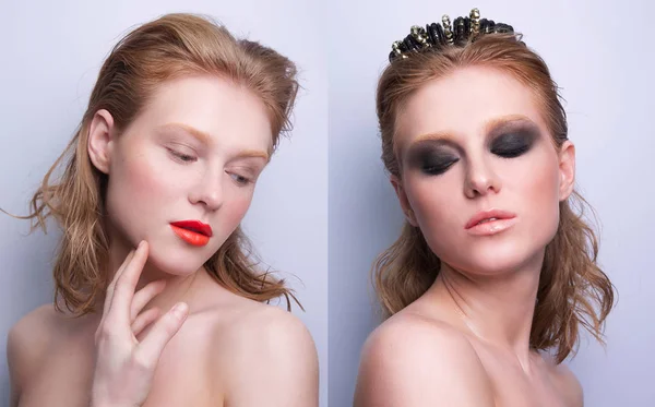 Portret van hetzelfde meisje met twee differen make-up — Stockfoto