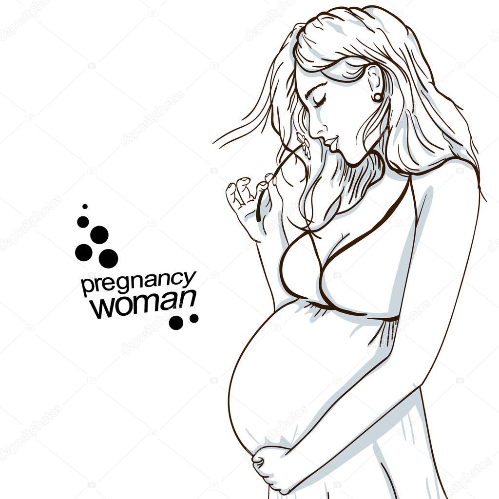 Vector illustration of Pregnant woman copy space